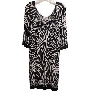 Ronnie Nicole Black White Wide Neck Off Shoulder Elastic Waist Dress Size 12